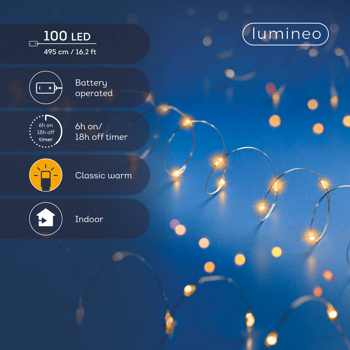 Micro LED stringlights steady Battery-operated indoor silver/classic warm L.495cm