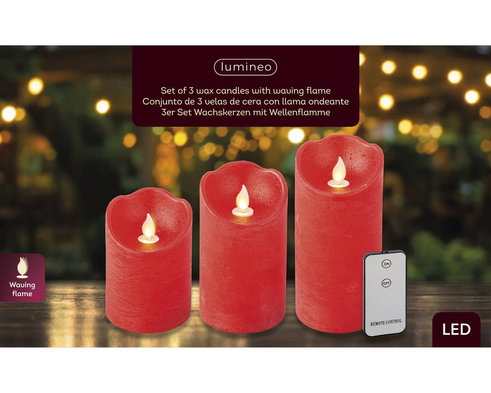 Led Waving Candle Wax Wave Top Bo Indoor Mix Christmas Red/Warm White D.7.5Cm X H.15Cm - Christmas Lights - Windyridge Garden Centre