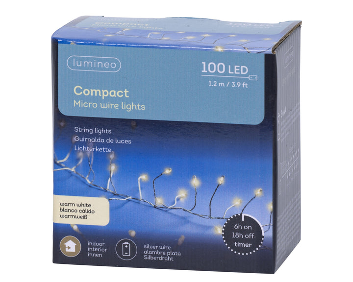 Micro LED Compact Lights Steady Battery-Operated Indoor Silver/Warm White L.120cm