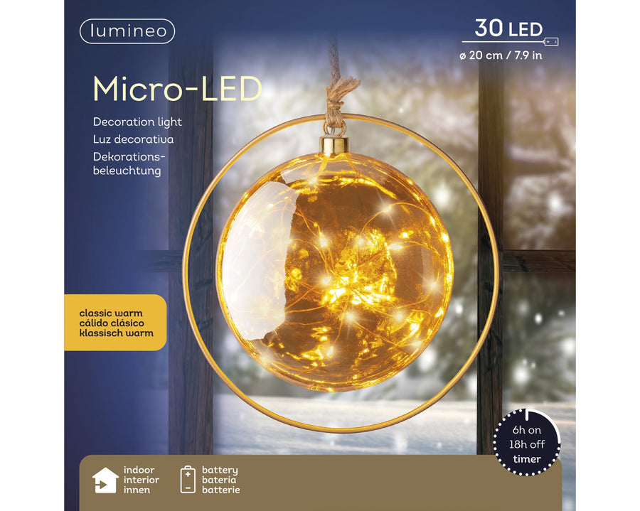 Micro Led Ball Steady Bo Indoor Amber/Classic Warm Dia20Cm X L.5Cm - Christmas Lights - Windyridge Garden Centre