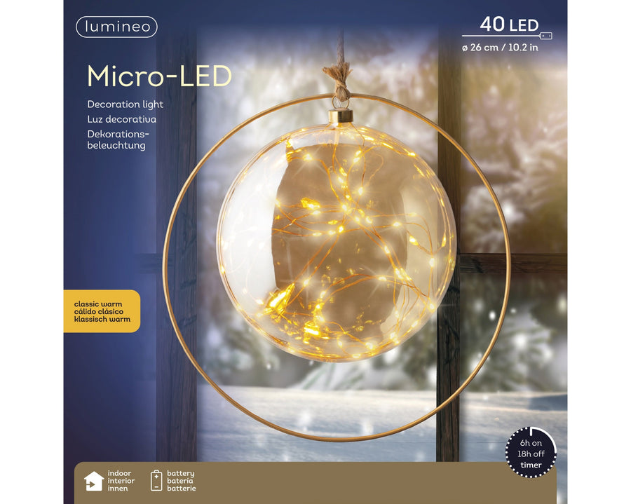 Micro Led Ball Steady Bo Indoor Amber/Classic Warm Dia26Cm X L.6Cm - Christmas Lights - Windyridge Garden Centre