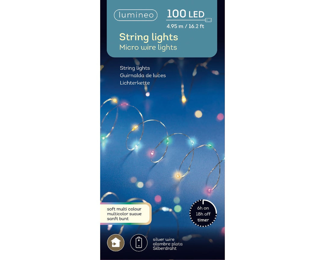 Micro Led Stringlights Steady Bo Indoor Silver/Soft Multi L.495Cm - Christmas Lights - Windyridge Garden Centre
