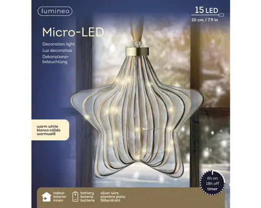 Micro LED star steady Battery-operated indoor clear/warm white L.6.5cm x W.20cm x H.20cm