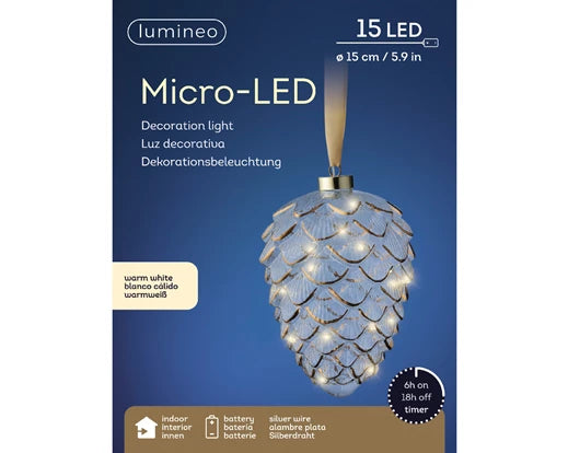 Micro LED pinecone steady BO indoor clear/warm white dia15cm x H.21cm