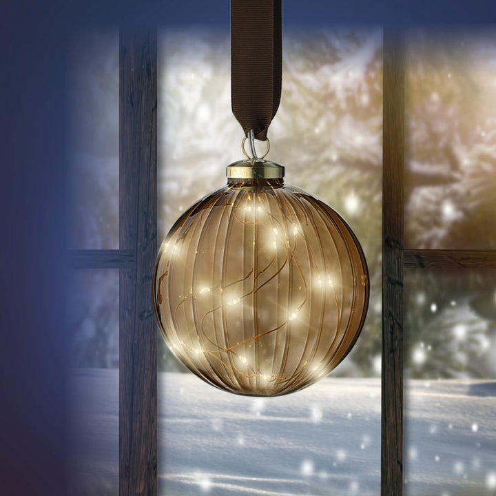 Micro Led Ball Steady Bo Indoor Brown/Warm White D.10Cm - Christmas Lights - Windyridge Garden Centre