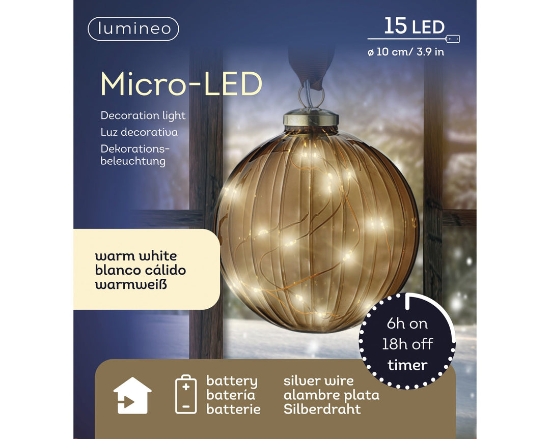 Micro Led Ball Steady Bo Indoor Brown/Warm White D.10Cm - Christmas Lights - Windyridge Garden Centre