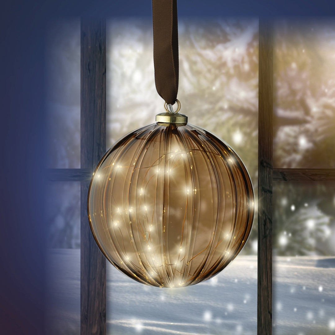 Micro Led Ball Steady Bo Indoor Brown/Warm White D.14Cm - Christmas Lights - Windyridge Garden Centre