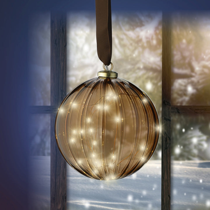 Micro Led Ball Steady Bo Indoor Brown/Warm White D.14Cm - Christmas Lights - Windyridge Garden Centre
