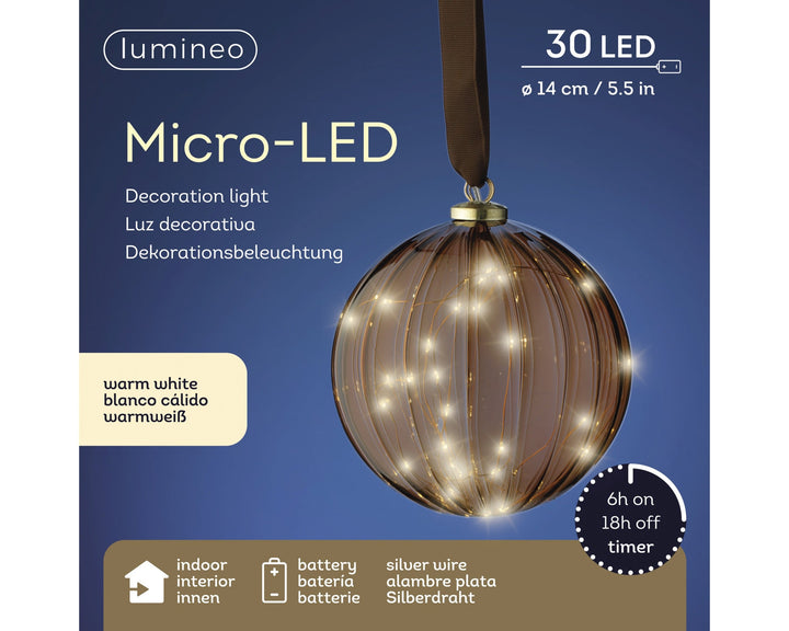Micro Led Ball Steady Bo Indoor Brown/Warm White D.14Cm - Christmas Lights - Windyridge Garden Centre
