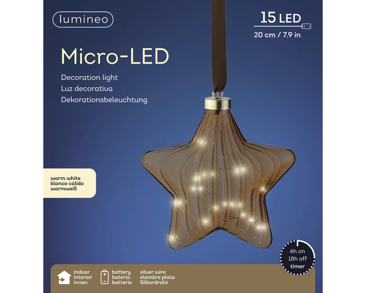 Micro Led Star Steady Bo Indoor Brown/Warm White L.6.5Cm X W.20Cm X H.20Cm - Christmas Lights - Windyridge Garden Centre