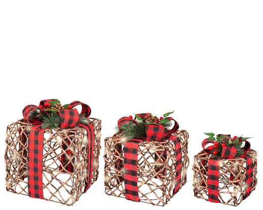 LED giftbox rattan steady BO indoor brown/warm white L