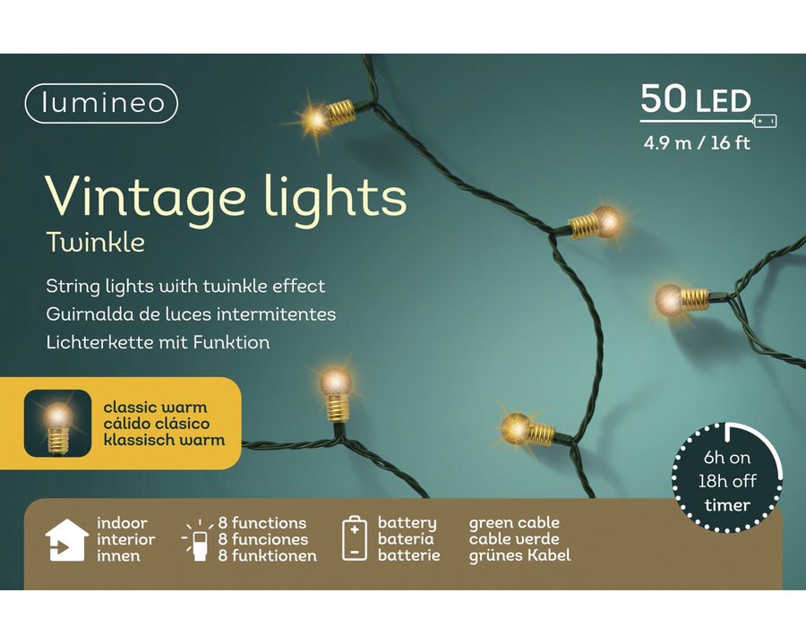 Led Vintage Lights 8 Function Twinkle Effect Bo Indoor Green/Classic Warm L.490Cm - Christmas Lights - Windyridge Garden Centre