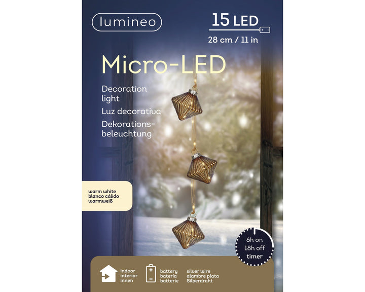 Micro Led Bundle Steady Bo Indoor Brown/Warm White L.5.7Cm X W.5.7Cm X H.28Cm - Christmas Lights - Windyridge Garden Centre