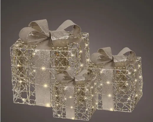 Micro LED giftbox metal steady Battery-operated indoor gold/warm white L.25cm x W.25cm x H.30cm
