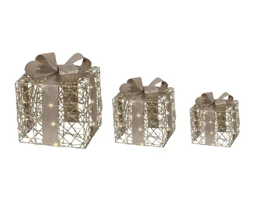 Micro LED giftbox metal steady Battery-operated indoor gold/warm white L.25cm x W.25cm x H.30cm