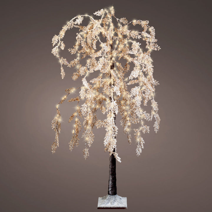 Outdoor willow artificial Christmas tree with white flowers and warm white micro LEDs, 180cm tall, alternate view
