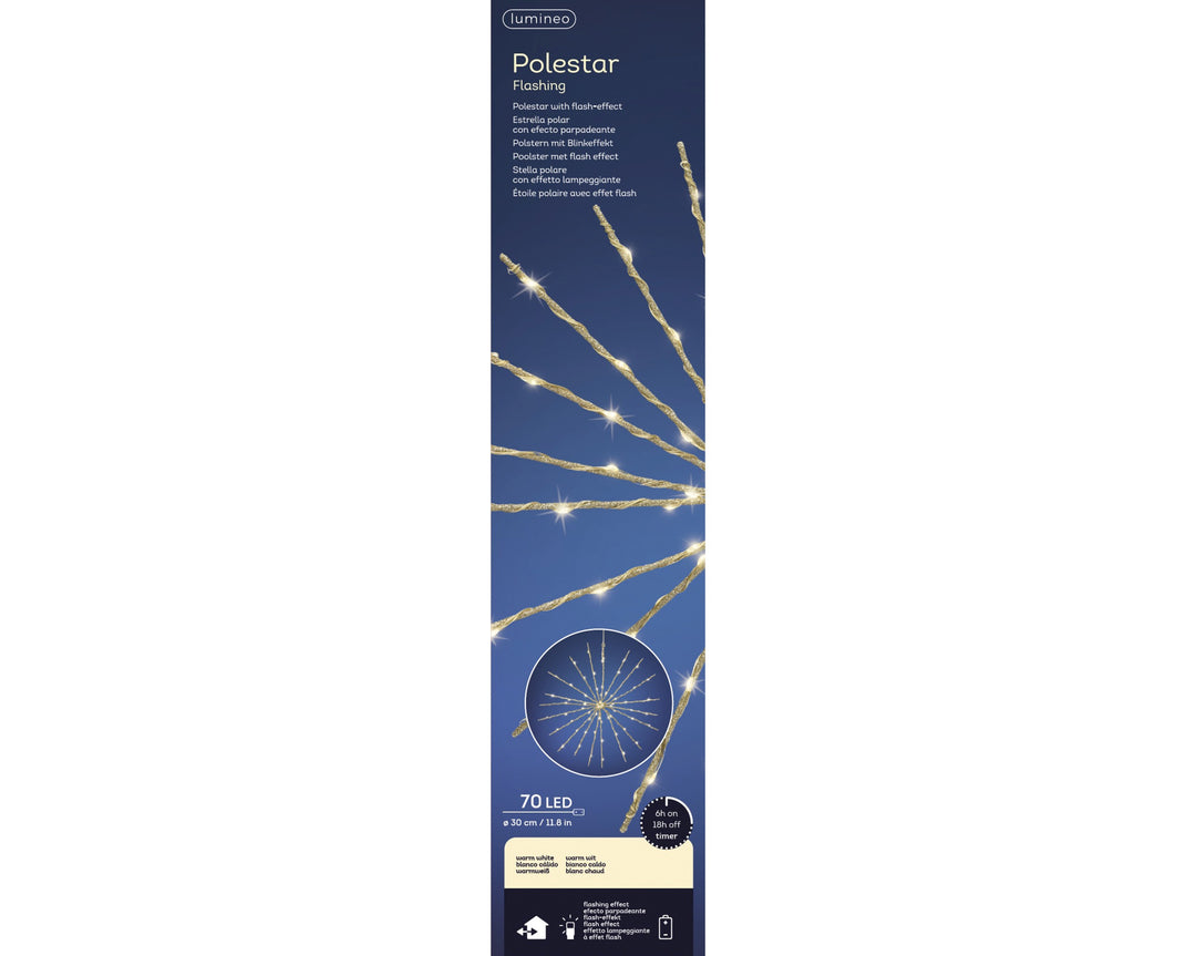 Micro LED Polestar Lights Flashing Effect Battery-Operated Outdoor Gold/Warm White D.30cm
