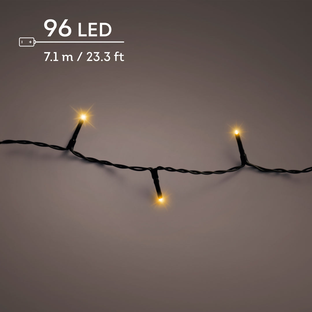 Classic warm white LED Durawise battery-operated Christmas lights, 7.1m string, alternate view
