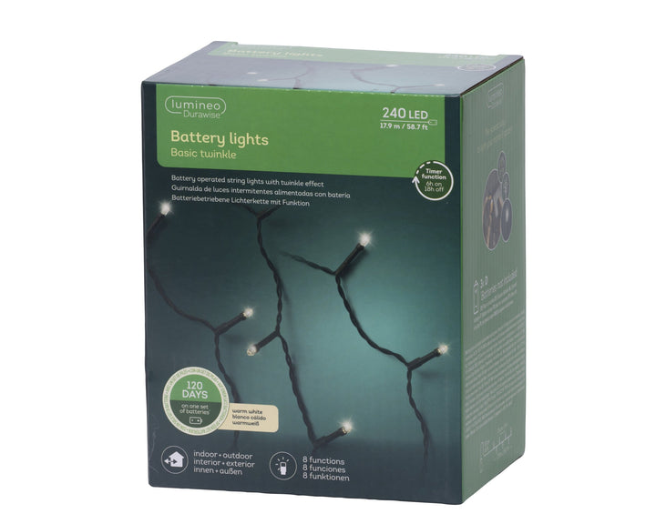 Led Durawise Basic Lights 8 Function Twinkle Effect Bo Outdoor Black/Warm White L.1790Cm - Christmas Lights - Windyridge Garden Centre