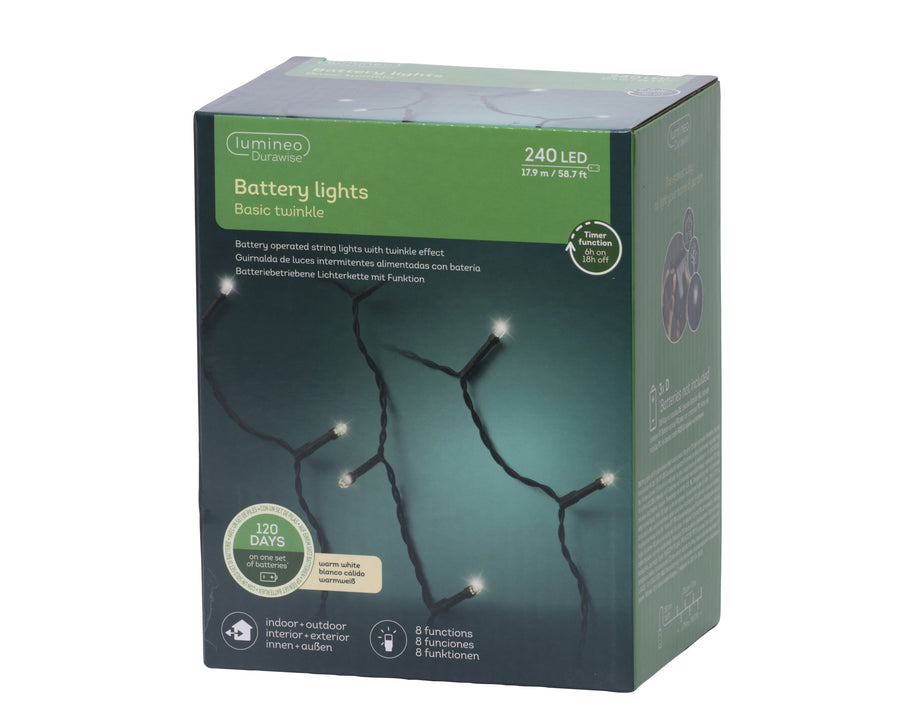 Led Durawise Basic Lights 8 Function Twinkle Effect Bo Outdoor Black/Warm White L.1790Cm - Christmas Lights - Windyridge Garden Centre