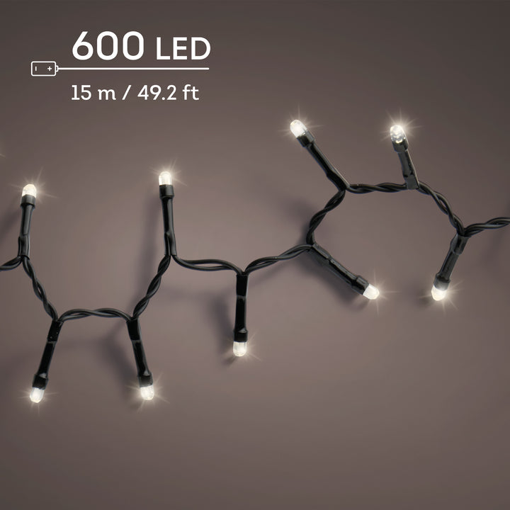 Warm white LED Durawise compact battery-operated Christmas lights, 15m string, alternate view