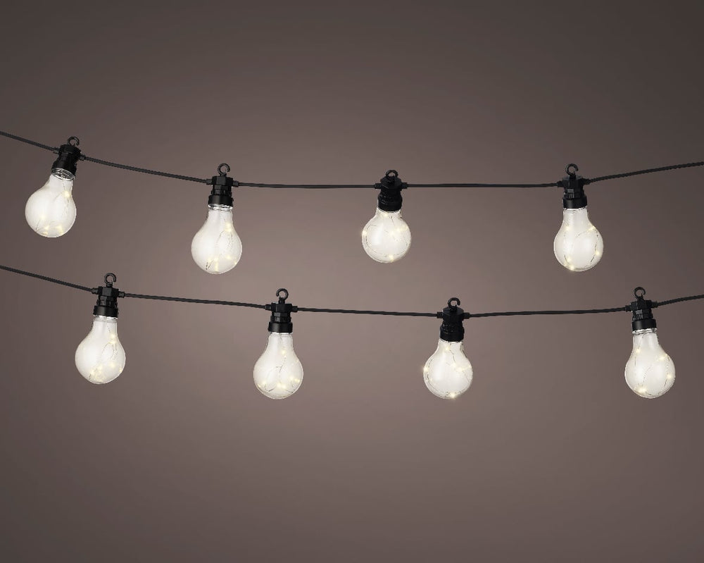 Outdoor micro LED party lights, steady warm white on black cable, 9.5m, alternate view