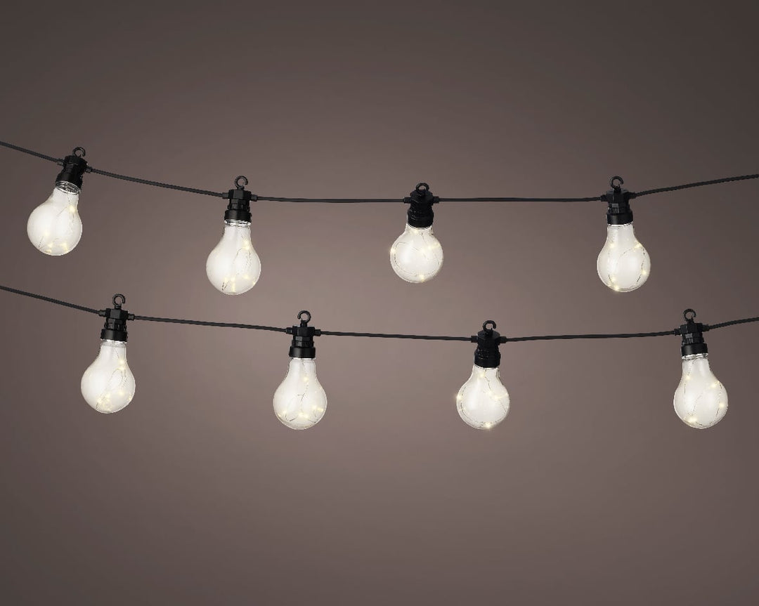 Outdoor micro LED party lights, steady warm white on black cable, 9.5m, alternate view