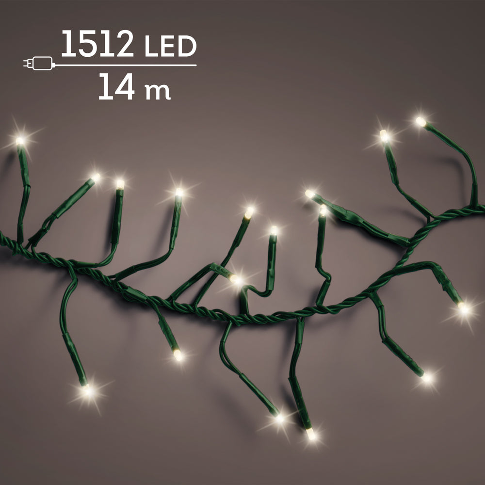 Warm white LED cluster Christmas tree lights, 14m plug-in string, alternate view