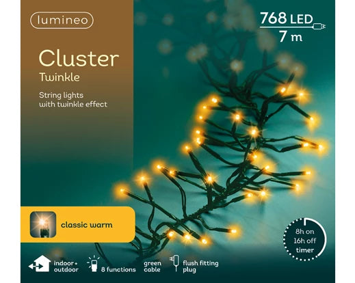 LED cluster lights gb 8 function twinkle effect outdoor green/classic warm L.600cm