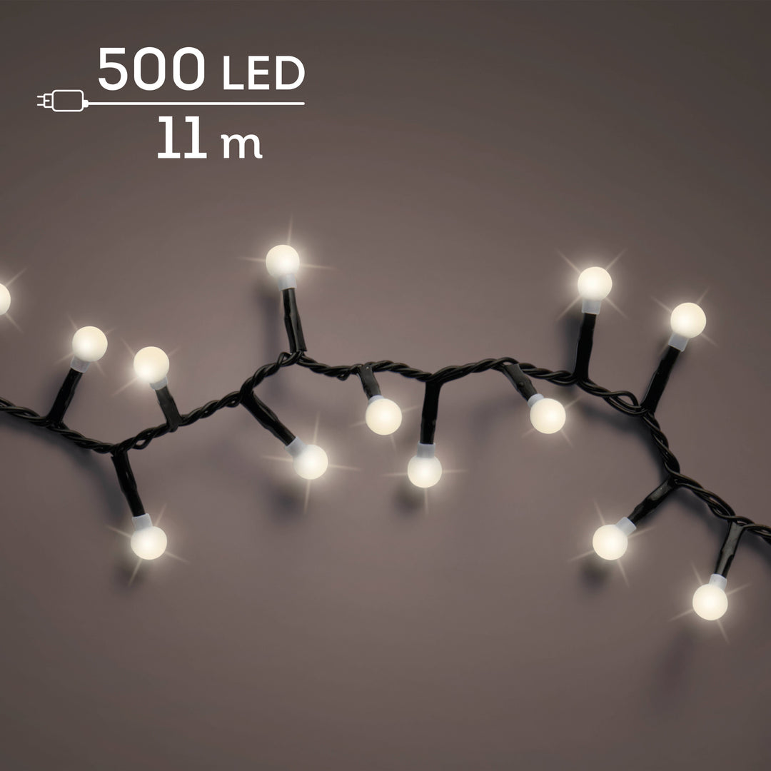 Warm white LED cherry Christmas lights, 11m plug-in string, alternate view