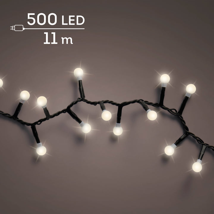 Warm white LED cherry Christmas lights, 11m plug-in string, alternate view