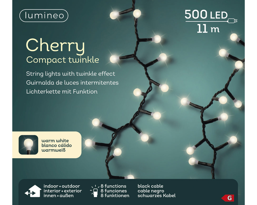 Warm white LED cherry Christmas lights, 11m plug-in string
