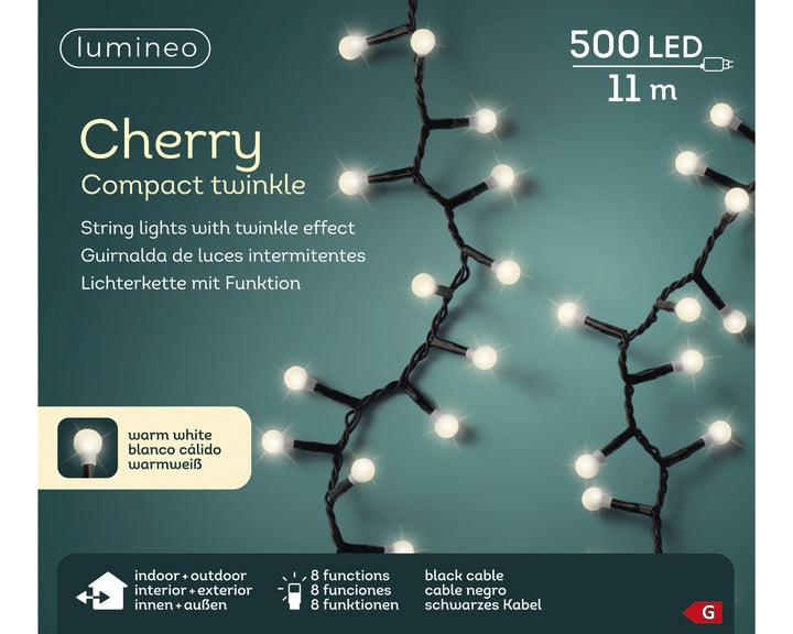 Warm white LED cherry Christmas lights, 11m plug-in string