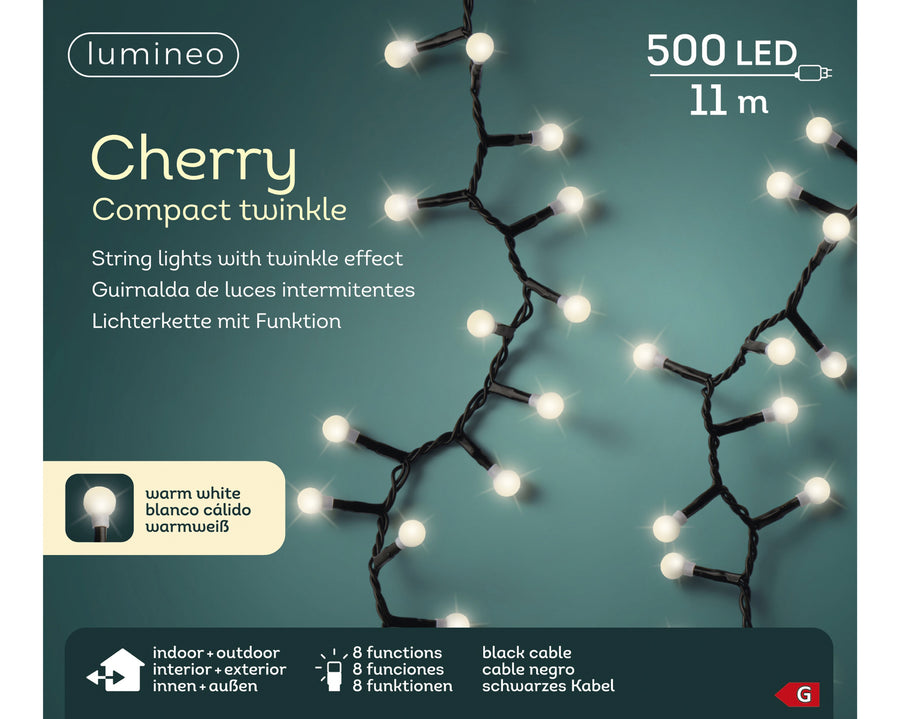 Warm white LED cherry Christmas lights, 11m plug-in string