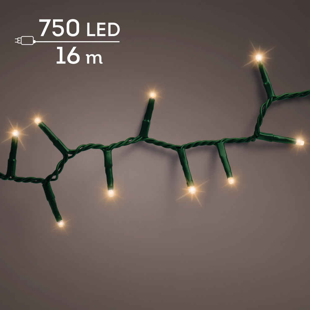 Classic warm white LED compact Christmas tree lights, 16m plug-in string, alternate view