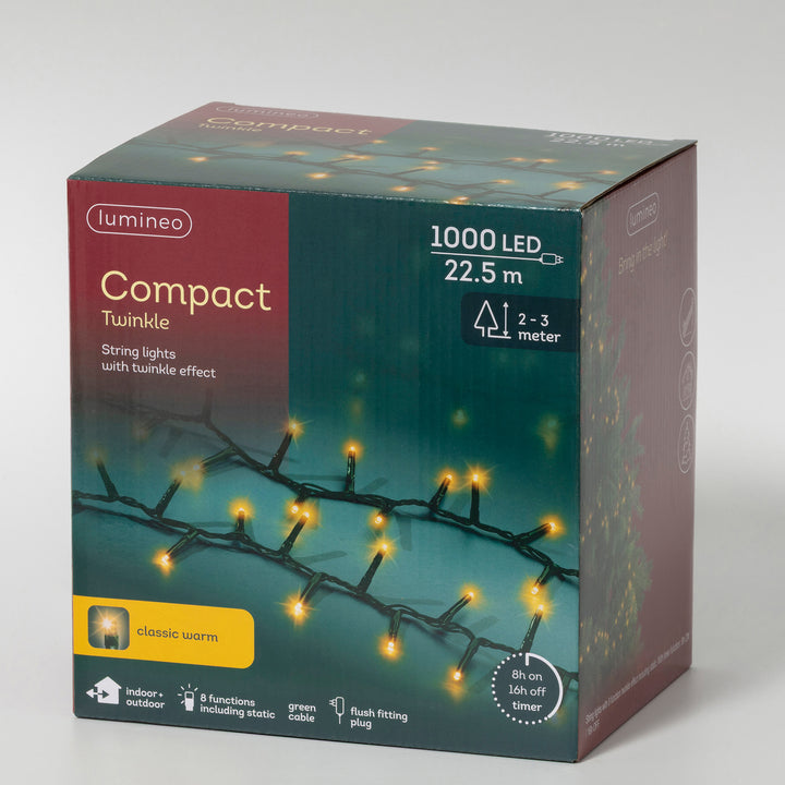 Classic warm white LED compact Christmas tree lights, 22.5m plug-in string, alternate view