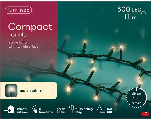 LED compact lights gb 8 function twinkle effect outdoor green/warm white L.1100cm