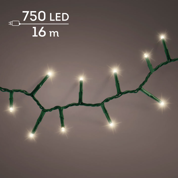 Warm white LED compact Christmas tree lights, 16m plug-in string, alternate view