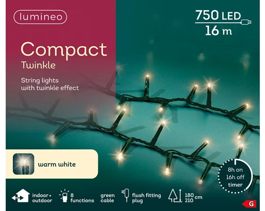 LED compact lights gb 8 function twinkle effect outdoor green/warm white L.1600cm