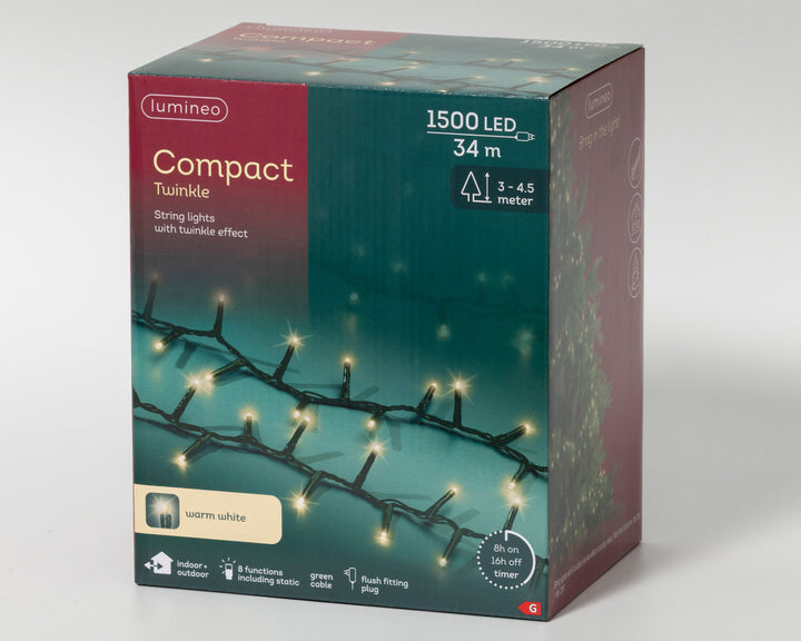Warm white LED compact Christmas tree lights, 34m plug-in string, alternate view
