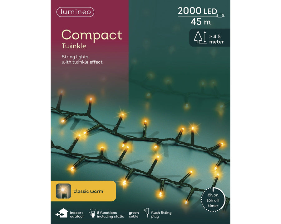 Led Compact Lights Gb 8 Function Twinkle Effect Outdoor Green/Classic Warm L.4500Cm - Christmas Lights - Windyridge Garden Centre