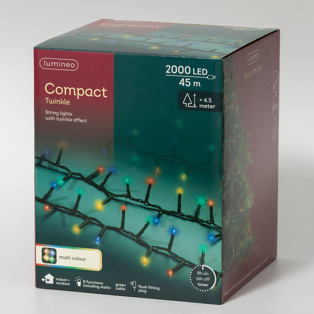 Multi-colour LED compact twinkle Christmas lights, 45m plug-in string, alternate view