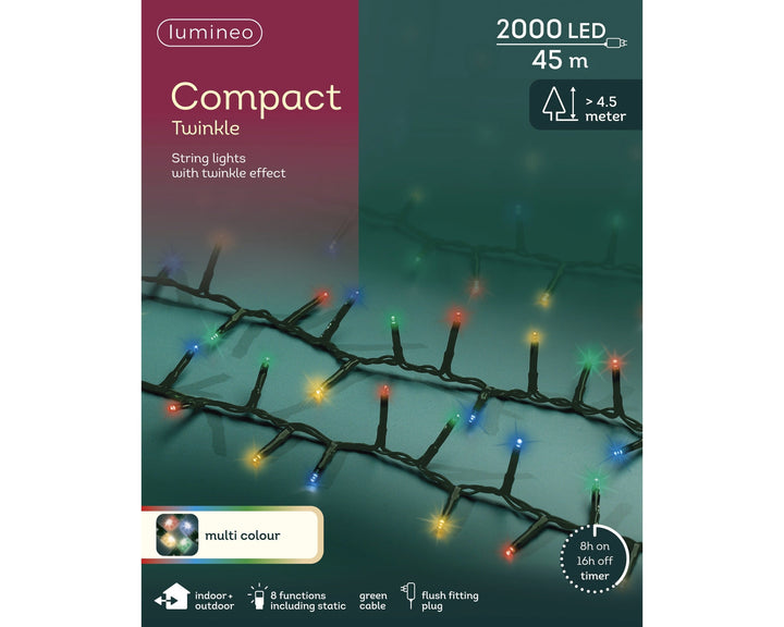 Multi-colour LED compact twinkle Christmas lights, 45m plug-in string