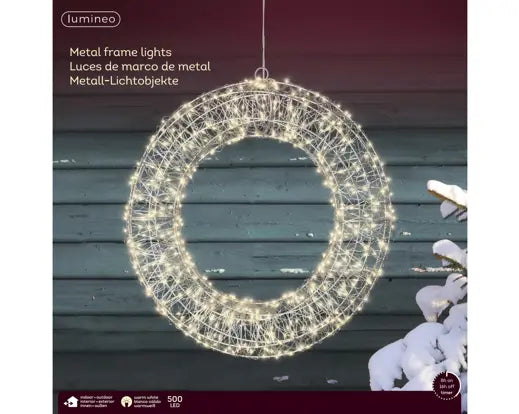 Micro LED frame light Plug-in metal wreath flashing & static effect outdoor silver/warm white L.7cm x W.38cm x H.38cm
