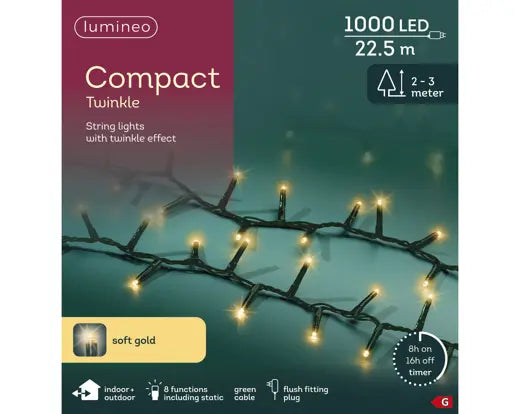 LED compact lights gb 8 function twinkle effect outdoor green/soft gold L.2250cm