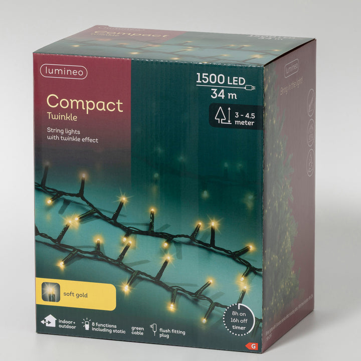 Soft gold LED compact Christmas tree lights, 34m plug-in string, alternate view