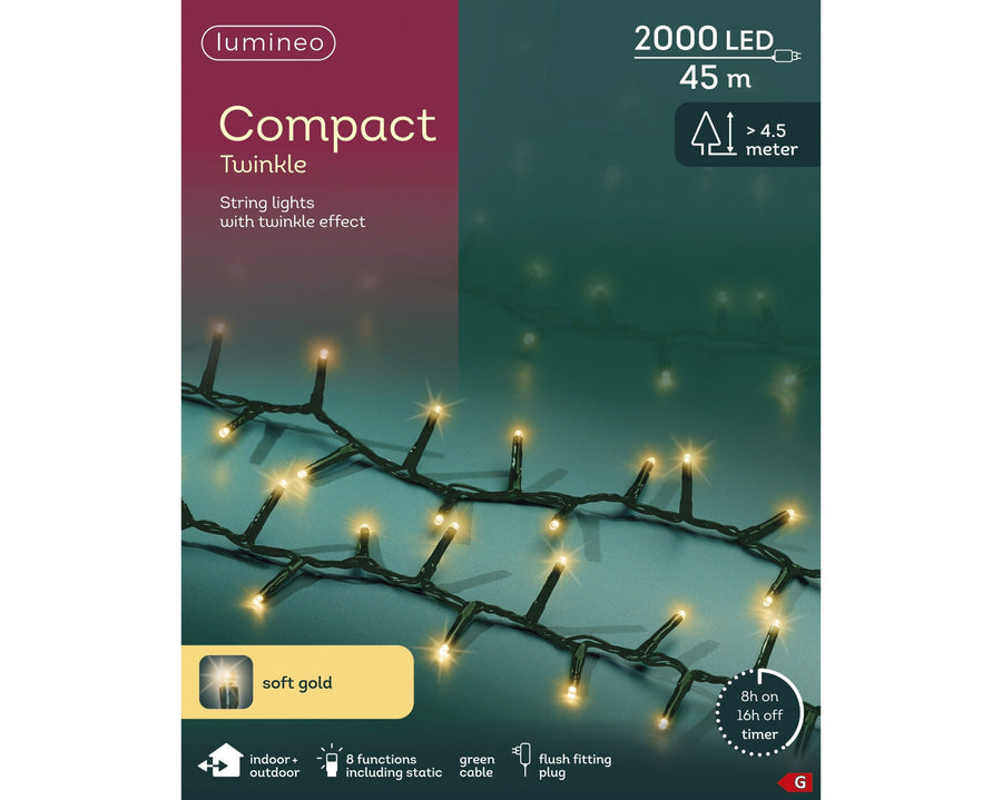 Soft gold LED compact Christmas tree lights, 45m plug-in string