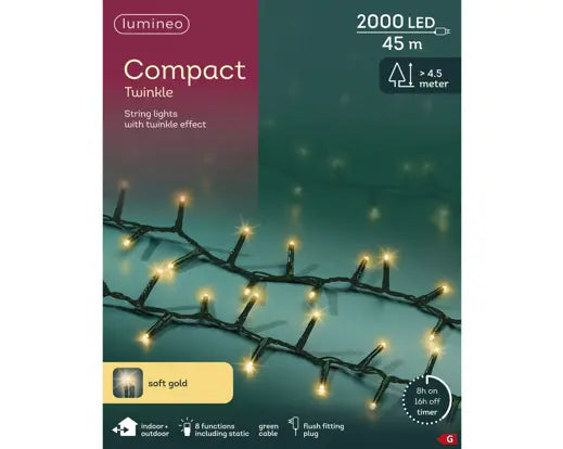 LED compact lights gb 8 function twinkle effect outdoor green/soft gold L.4500cm