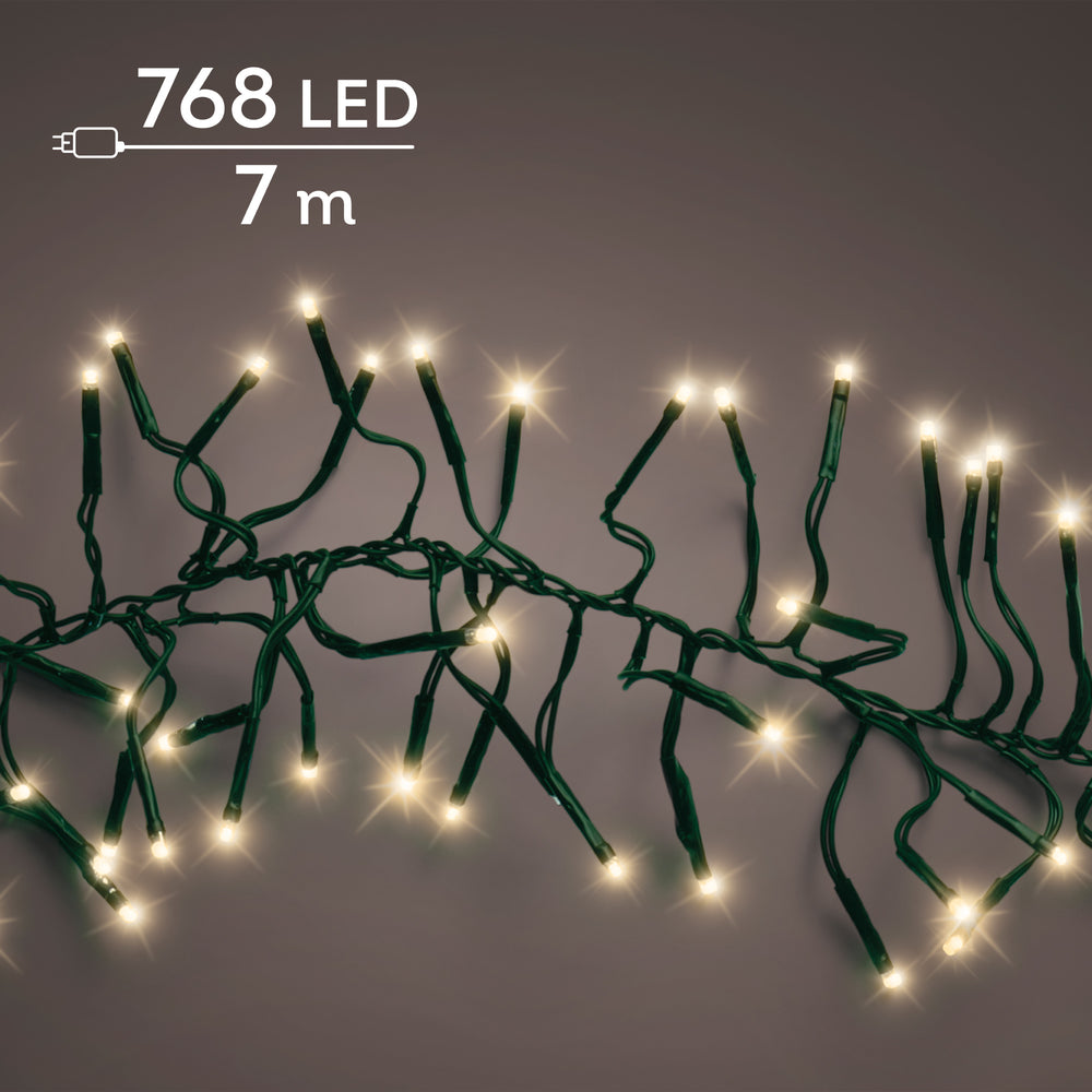 Soft gold LED cluster Christmas tree lights, 7m plug-in string, alternate view