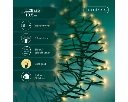 LED cluster lights gb 8 function twinkle effect outdoor green/soft gold L.1050cm